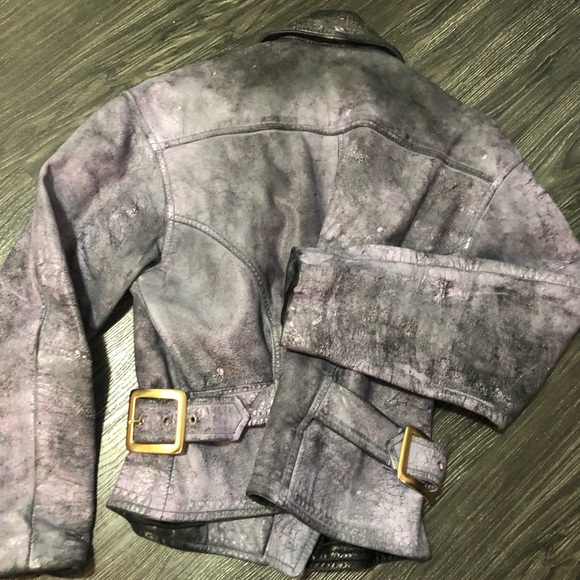 Danier vintage womens leather motto jacket. Customized w/purple distressed look. - Picture 4 of 6